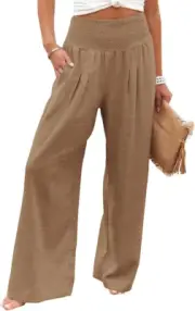 Angerella Elastic High Waisted Wide Leg Lounge Pant Trousers-S- Camel- New