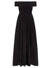Matteau | Shirred Off The Shoulder Dress in Black | The UNDONE