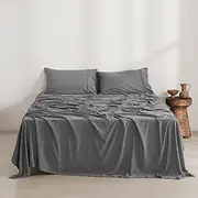 Dreamaker Super King Microfiber Sheet Set, Ultra Soft Plush Pre Washed Microfibre Bedding, Flat Sheet, Extra Deep 40cm Fitted Sheet & 2 Pillowcase, 4 Pieces, Charcoal, Super King Bed