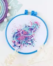 Mini Cross stitch kit - Watercolor elephant 15x15cm White Aida 14ct needlepoint