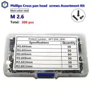 M2.6 Phillips Cross pan head black Machine screws Assortment Kit 300 pcs