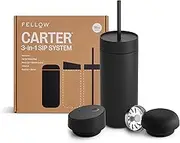 Fellow 16 oz Carter Bundle (3 in 1) Travel Mug with Slide-Lock, Move & Cold Lids with Straw - to-Go Coffee Tumbler, Ceramic Interior & Vacuum-Insulated Stainless Steel - Coffee Cups-Matte Black