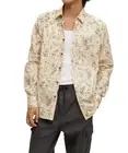 Hugo Mens Beige Extra-Slim-Fit Dalmatian-Print Stretch Dress Shirt Size 16.5 42