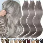 AU CLEARANCE Tape In Russian Remy Human Hair Extensions Skin Weft Full Head Grey