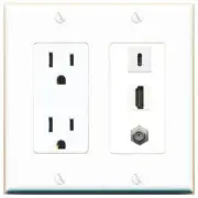 3 Port Power Outlet Cover Plug Jack UL 2 Gang COAX HD USBC Wall Plate