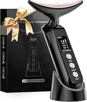 Facial Neck Massager Portable Charging Dock - 3 Heat Settings, Vibrating Face Massage, 9-Color LED Light & 72Hrs Battery | Home Spa Travel Skincare - Black