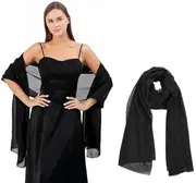 [Dokeno] Chiffon Stole, Sheer Chiffon Scarves and Wraps Women Lightweight Soft Stole Scarf Elegant Stole for Evening Dresses Wedding Bridal Shoulder Scarf, black, 200 cm x 70 cm