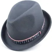 TX GIRL Wool Felt Fedora Hat Women Men Autumn Winter Shallow Top Soft Hat Curled Brim Fedora Hat Church Jazz Hat (Color : Gray, Size : 56-58cm)