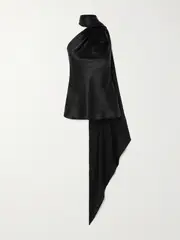 [BEARE PARK] BEARE PARK - Asymmetric Draped Silk-satin Halterneck Tank - Black - UK 16 UK 16 Black
