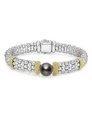 Lagos 18K Yellow Gold & Sterling Silver Luna Black Tahitian Pearl Caviar Bead Bracelet