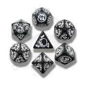 Q-Workshop Dragon Dice Poly Set Black w/White (7) New