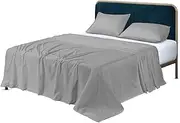 Flat Sheet Microfibre Soft Touch Easy Care Brushed Fabric Non Iron Non Wrinkle,Comfortable and Fade Resistant (Silver, King)