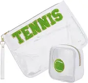 [CREATCABIN] Pack of 2 Transparent Toiletry Bag Travel Tennis Make Up Bag with Zip Handle PVC Period Bag Small Cosmetic Bag Portable Waterproof Towel Sticker Organiser for Travel