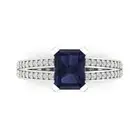2.45 ct Emerald Cut Sapphire Gemstone Solitaire with Accents Ring White Gold