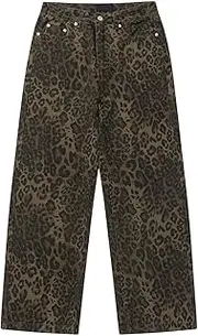 [Aiyify] Y2k Jeans Cheetah Print Jeans Oversized Wide Leg High Waisted Cargo Pants Leopard Print Pants for Women
