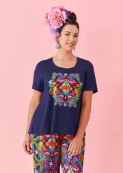 [Taking Shape] Taking Shape Flamingo Love Pyjama Top Size 16 in Navy - Plus Size Women's Sleepwear Navy