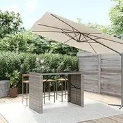 Elegant Outdoor Bar Table with Glass Top - Grey, 145x80x110 cm, Weather-Resistant Poly Rattan Design, Perfect for Garden Patio Dining & Bistro Settings