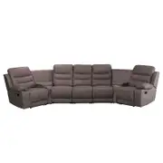 Brooklyn 5 Seater Recliner Home Theatre Fabric Lounge with Storage Consoles - Truffle