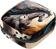 Period Bag,Sanitary Napkin Storage Bag,Watercolor Ink Horses,Tampon Holder for Purse
