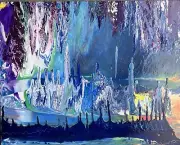MBollen Abstract Contemporary Original Fluid Acrylic Painting "Cave River" blue