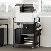MIXISAV Large Printer Stand with Removable Storage Drawer, Mobile Printer Table with Charging Station for Home Office, Rolling Industrial Printer Cart with Wheels for Scanner Fax PC Tower (Brown)