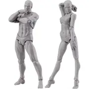 Body Doll, Artists Manikin Blockhead Jointed Mannequin Drawing Figures Male+Female Set (Grey) Gray