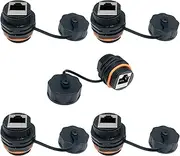 PENGLIN 5PCS Waterproof RJ45 Panel Mount Coupler,Shielded CAT6A/6/5E/5 Ethernet LAN Cable Connector Double Head Female to Female with Waterproof/Dust Cap