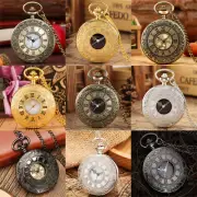Old Fashion Pocket Watch Hollow Roman Number Cover Quartz Movement Sweater Chain