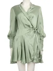 Green Silk Mini Wrap Dress