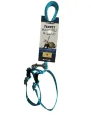 Marshall Pet Ferret Walking Jacket Harness Bright Blue 5/8 X 48" Lead Leash Bell