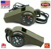 A+ 2pc 3 in 1 Emergency Survival Gear Whistle Compass Thermometer Camping Hiking