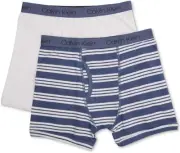 Calvin Klein Boy's 2-Pack Assorted Boxer Briefs (Blue Simple Stripe, White), S