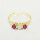 18k Yellow Gold Natural Opal Ruby Womens Trilogy Ring - Sizes 4 to 12