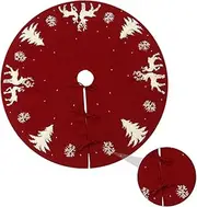 CATIEBYE Red Christmas Tree Skirt Elk Design 36in Knitting Woolen Acrylic Xmas Supplies