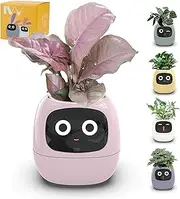 Smart Flowerpots，AI Smart Plant Pot with 49 Expressions 7 Sensors, APP Control Robot for Interactive Plant Care, Time Temperature Display Numerous Expressive Animations. (Pink)