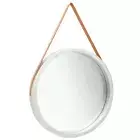 Round Hanging Mirror With Strap 60cm Trendy Home Wall Decor Silver Wood Frame