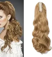 Hair Extensions Braid Hairpiece Clip-in Ponytail Extensions Claw Ponytail Hair Extensions Like Real Hair Wavy Curly Synthetic Hair Long Voluminous Ombre (Dark Blonde)