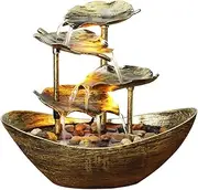 Lotus Leaf Cascade Water Feature, Creative Cascading Water Fountain, Garden Water Feature Fountain with LED Lights, USB Charging, Indoor Outdoor Tabletop Fountain,A