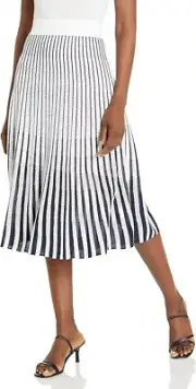 Club Monaco Skirt Novelty Pointelle Stripe White Navy Jupe Midi Pull On L NWT