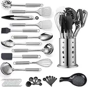 Reanea Kitchen Utensils Set, 39 Pieces Stainless Steel Cooking Utensils Set, Spoon Spatula Set with Sturdy Stainless Steel Utensil Holder, Dishwasher Safe