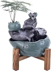 Waterfall Fountain Multi-Layer Lotus Fountain, Tabletop Fountain with Stable Wooden Base, Soothing Sound Meditation Flowing Water Fountains Flowing Water Ornaments