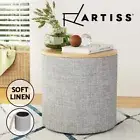 Artiss Storage Ottoman Blanket Box 40cm Foot Stool Coffee Table Linen Round Grey