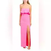 Aidan Mattox womens Long Column Gown 8 Neon Pink Ruffle Strapless Maxi $220