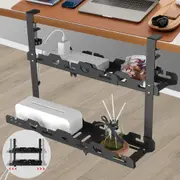 ACA 45-72cm Double Tier Cable Management Organizer Under Desk Cord Basket Tray Shelf Extendable Black