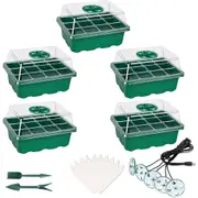 5 Pack 12 Cells Per Tray Seedling Tray Kit With Dome and Light,Seed Starter Tray Grow Trays Humidity Adjustable Plant Starter
