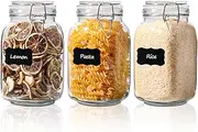 YOZOTI 50oz Airtight Glass Jars with Lids, 3 PCS Food Storage Canister for Kitchen & Pantry Organization and Storage, Square Mason Jar Containers for Storing Sugar, Flour, Cereal,Coffee,Cookies