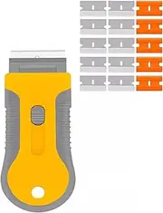 Razor Blade Scraper Tool with 10 Stainless Steel Blades +5pcs Plastic Blades, Window Glass Scraper, Cleaning Scraper for Oven, Wall, Stove Top, Glass Cooktop, Sticker