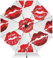 [RPLIFE] Travel Umbrella, Lightweight Durable Auto Open Close for Women, Travel Umbrellas for Rain, Wind and Sun, Red Kiss Marks White