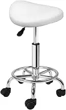 Artiss PU Salon Stool, Bar Stools Swivel Lounge Drafting Chair Piano Guitar Seat Barber Chairs Outdoor Spa Indoor Home Office Kitchen Furniture, Adjustable Height Hydraulic Lift White