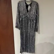 River Island Silver sequin frill midi dress - 14 (US) NWT